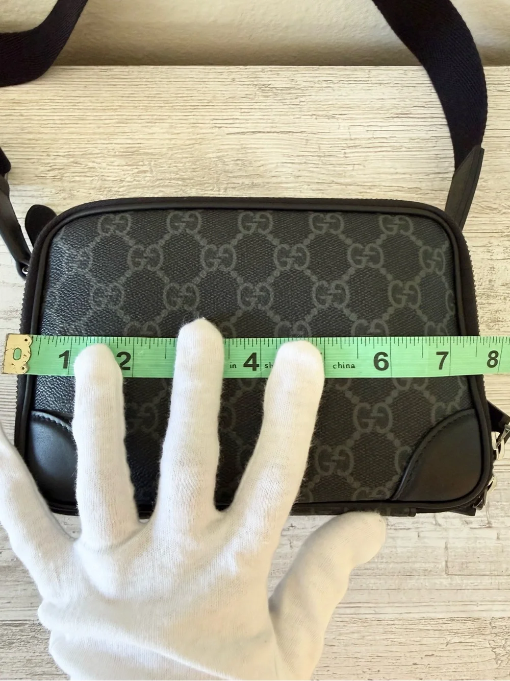 New Gucci GG Emblem canvas men mini crossbody bag, black